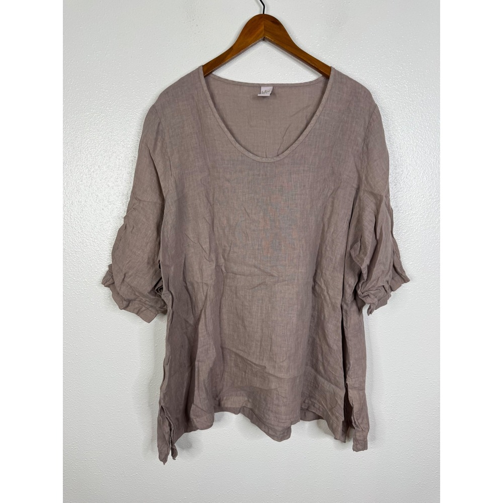 Blue Fish Womens 100% Linen Tunic Top Mauve Taupe Short Sleeve Size 2 USA Made